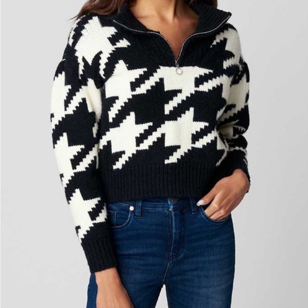 BLANKNYC I'M Royalty Quarter Zip Houndstooth Sweater